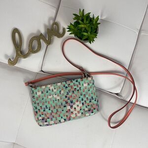 Fossil Printed Crossbody Wallet Minibag Mint Coral